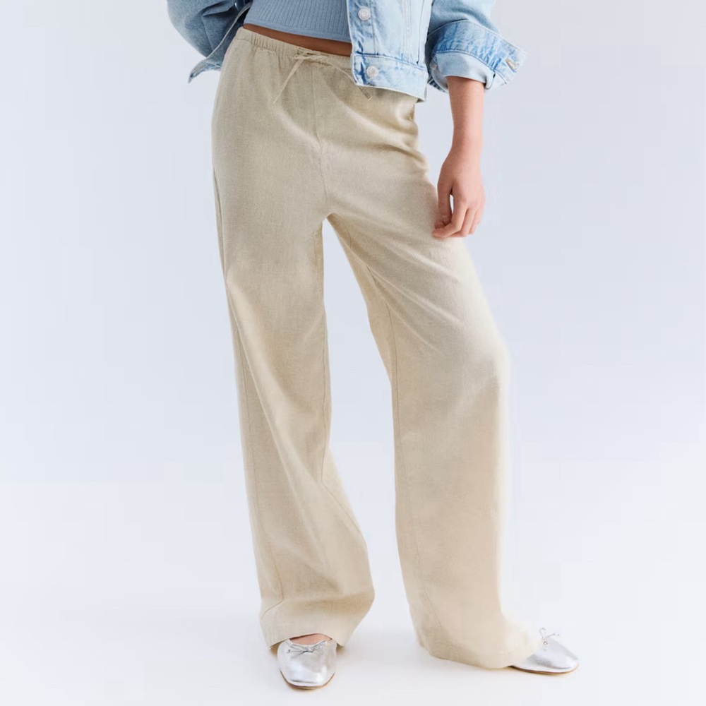 H&M Cream Girls Linen Pants - Picture 2 of 7